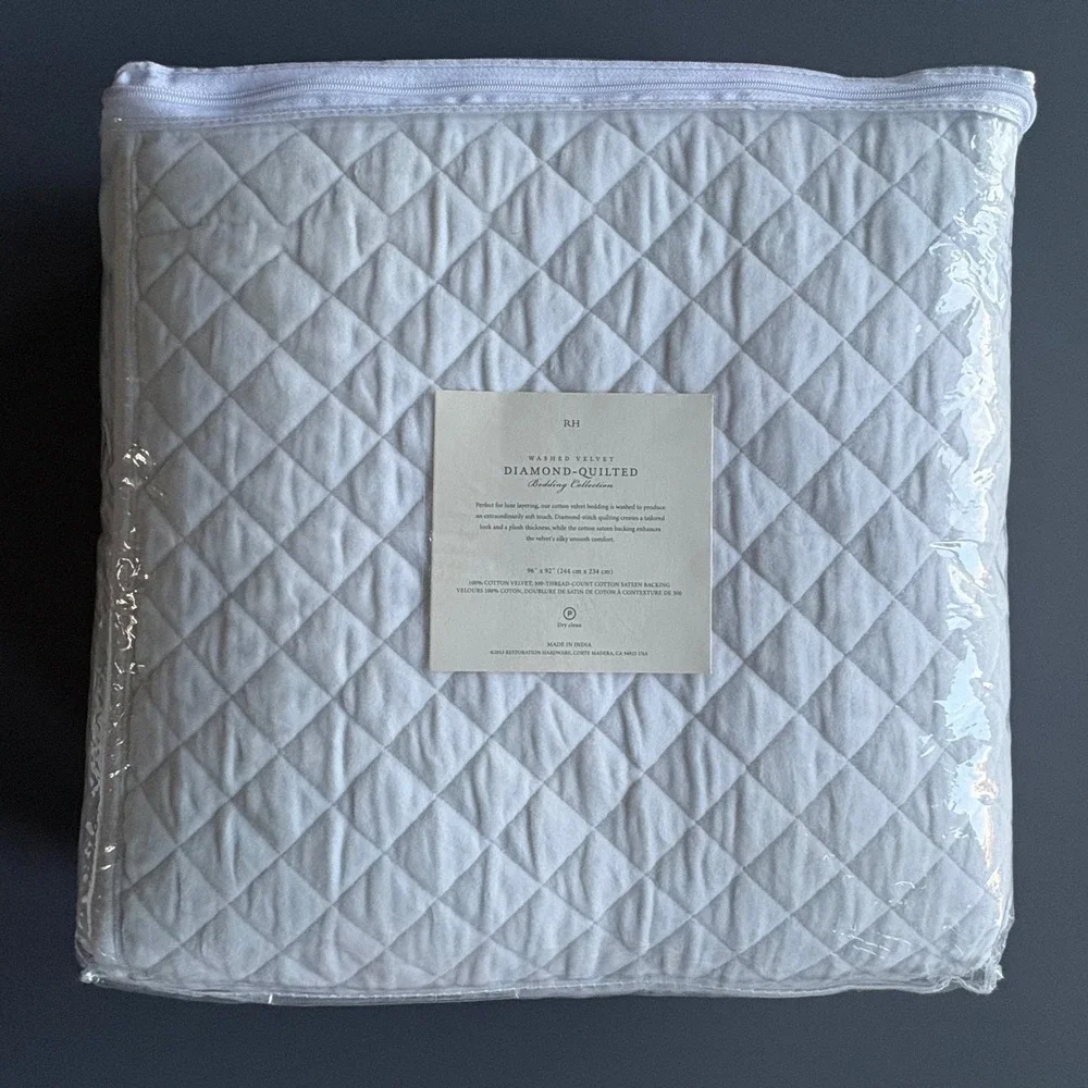 New with tags - Restoration Hardware RH Washed Velvet Diamond Coverlet & 2 Shams